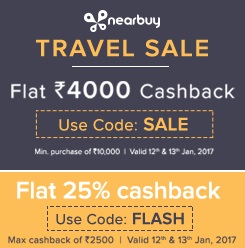 India Desire : Nearbuy Big Travel Flash Sale : Flat Rs. 4000 Cashback On Travel Deals Between 12th To 13th Jan 2017